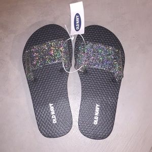 Jelly Slides Black Glitter Girls